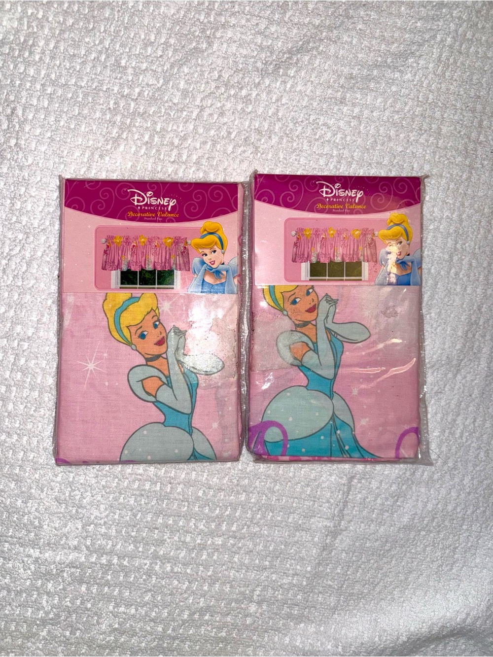 (2) VTG Disney Princess Cinderella Window Valance Curtains Set of 2 Pink Y2K NWT
